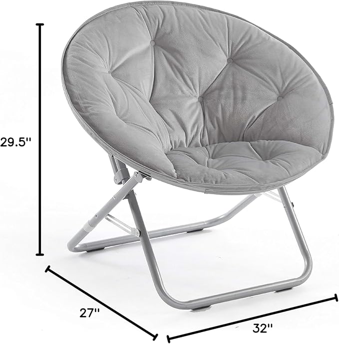 Urban Living Micromink Foldable Saucer Chair Compact Portable Lounge Seat Lightweight Comfortable Indoor Outdoor Relaxation Furniture Ergonomic Design Home Dorm Room Chair Grey