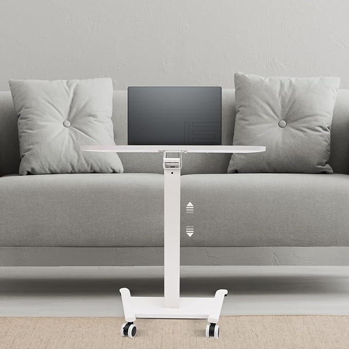 Rolling Desk 26.46lbs Load-Bearing Capacity Floor Mount Rolling Desk Commerical Computer Desk with Adjustable Height 28-42.5inch and 2 Lockable Wheels for Home Offices Meeting Rooms(White)