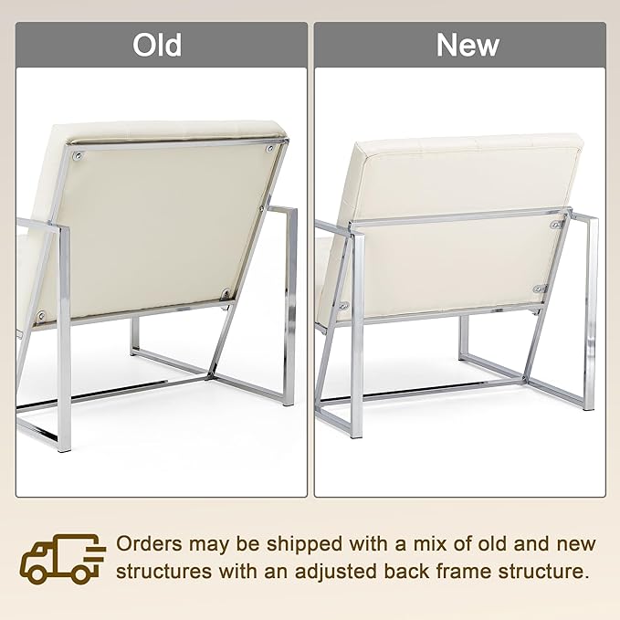 Glitzhome Mid Century Modern Accent Chairs Set of 2 Modern Living Room Chairs with Durable Metal FramePU Leather Cushioned Reading Armchairs for Living Room Bedroom Home Office Off White