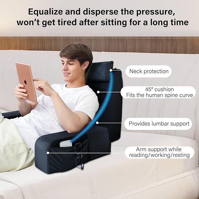 ENITYA Reading Pillow for Sitting in Bed Adult 21 Large Back Pillow for Sitting up Bed Rest Pillows for Reclining/Watching TV/Reading/Gaming/Resting in Couch or Floor Black
