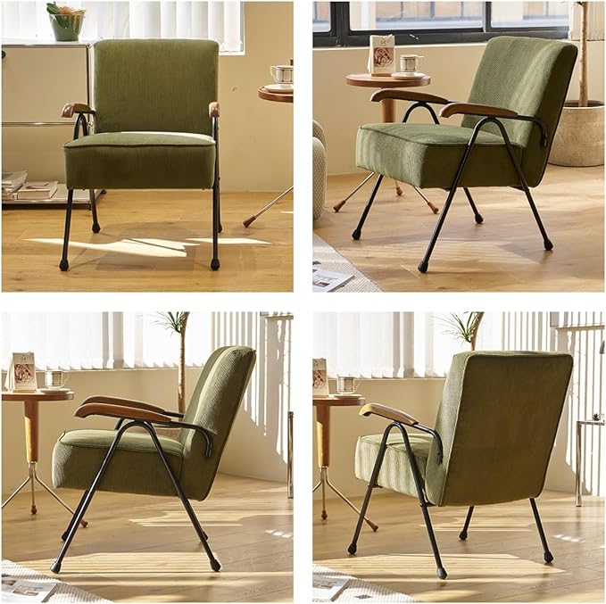 Modern Corduroy Armchair Comfortable Accent Chair with Metal Legs for Living Room Bedroom Office