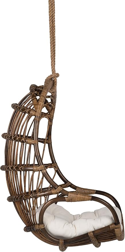 KOUBOO Hanging Rattan Swing Chair with Seat Cushion Handwoven Natural Rattan Chair Coastal Home Decor Furniture for Bedroom Living Room &amp Sun Room Antique Brown