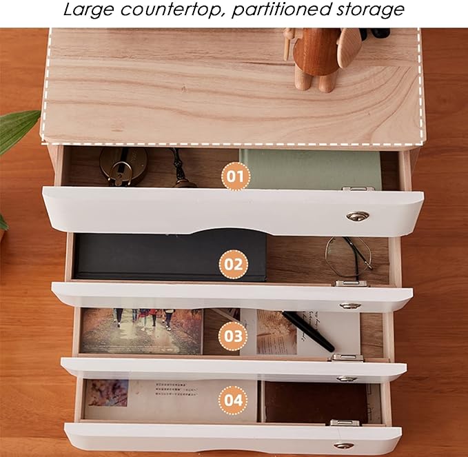 Desktop Storage Box With Drawers - With Lock Solid Wood File Cabinet Storage Wooden Storage Box Solid Wood Desk Organizers Drawer for Office Supplies for Cosmetics/Books/Children's Toys(A4 drawer)