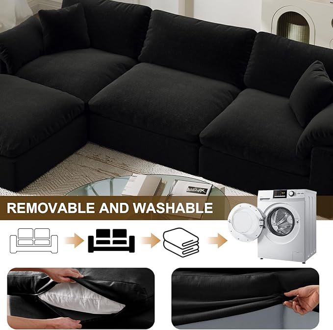 Modular Sectional Sofa Cloud Couch78.6 Down Filled Comfy Cloud Modern Sofa2 Seater with Black Linen Couch Cushion Covers Removable Furniture for Living Room