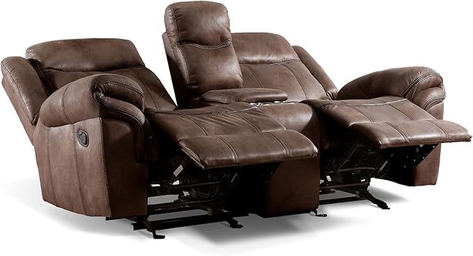 24/7 Shop at Home Amos Oversized Nursery Glider Recliner Chairs for Adults Manual Comfy Reading Couch Overstuffed Reclining Loveseat Sofa Adjustable Comfy Theater Seating for Living Room Brown