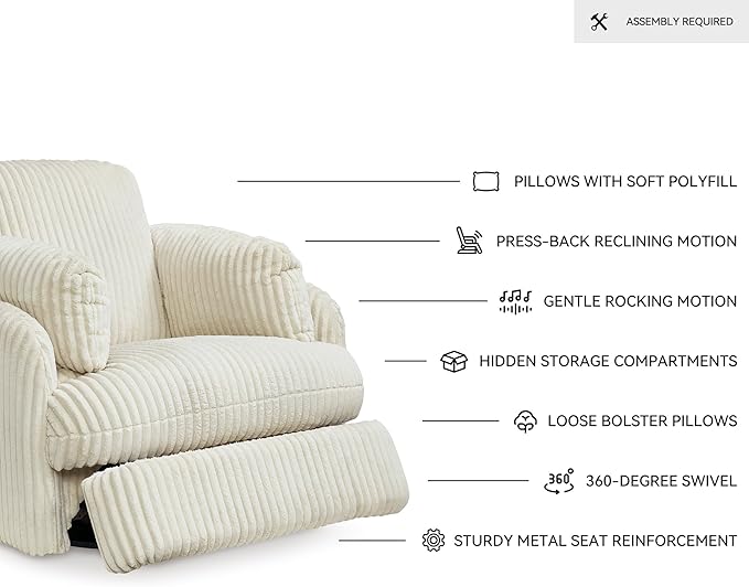 Signature Design by Ashley Tie-Breaker Casual Swivel Glider Recliner with Hidden Storage White