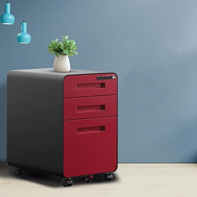 Removable File Cabinet Under Desk Storage Cabinet Filing Cabinet Three Drawer Office Cabinet Combination Lock Drawer Cabinet (Color : Red)