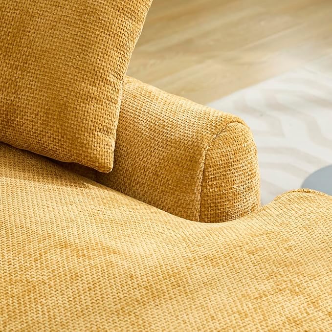 Oversized Chaise Lounge Indoor Deep Seat Boneless Sofa Bed with Throw Pillows Plush Chenille Fabric No Assembly Required Comfy Sleeper Sofa for Living Room Bedroom (YELLOW Without pocket)