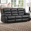 EBELLO Faux Leather Manual Reclining Sofa with 2 Concealed Cup Holders Overstuffed Armrest 3 Seat Recliner Couch for Living Room Bedroom Meeting Room Black