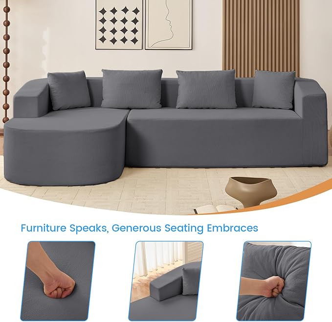 PUREMIND 98 L Shaped Sectional Couches for Living Room Boneless Comfy Modern Sofa Cloud Sectional Modern Sleeper Couch with Chaise for Bedroom Apartment No Assembly Required (Dark Grey)