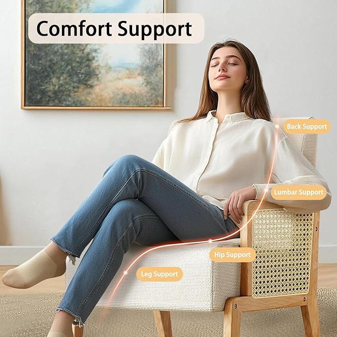 Modern Accent Chair with Rattan Armrest Linen Fabric Arm Chair with Ash Wood Legs White Accent Chair for Living Room Bedroom Balcony