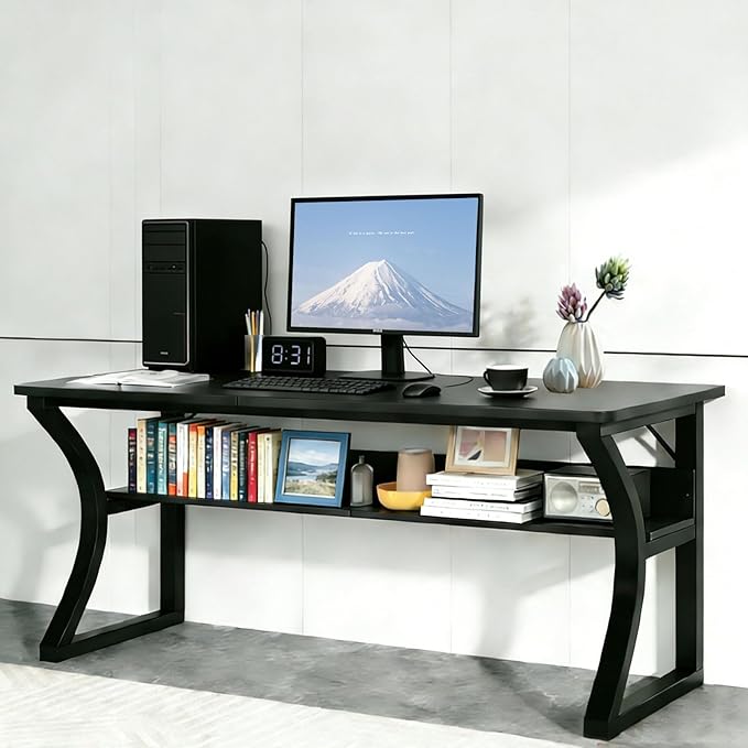 Computer Desk 47 X 23.6 inch Home Office Computer Desks w/Deeper Desktop Study Student Desk Writing Work Table w/Storage Shelf (47Inch/Black)