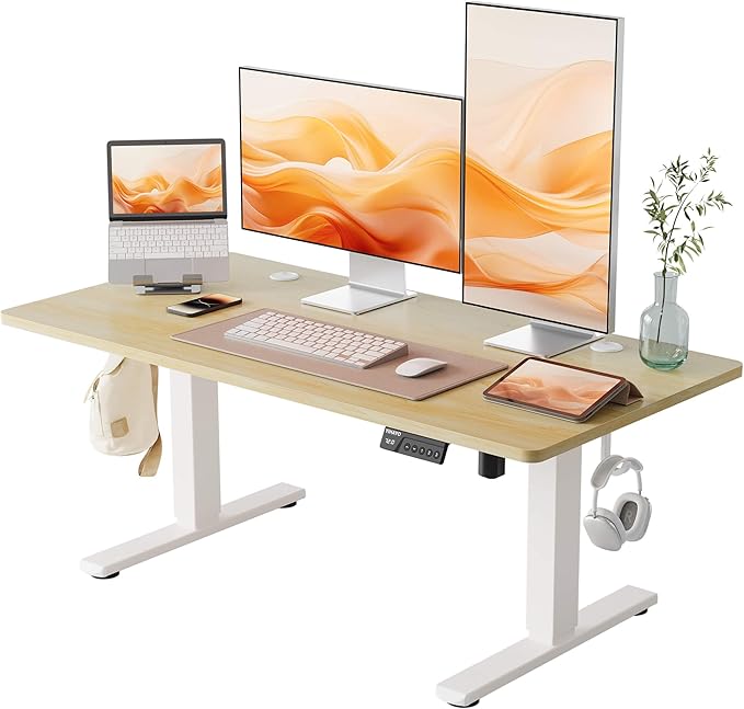 YIHAYO Low Height Adjustable Desk Lifts 18.1-28.3 Inches Electric Standing Desk for Short People 48 x 24 Inches Computer Table with Splice Board for Home Office Natural