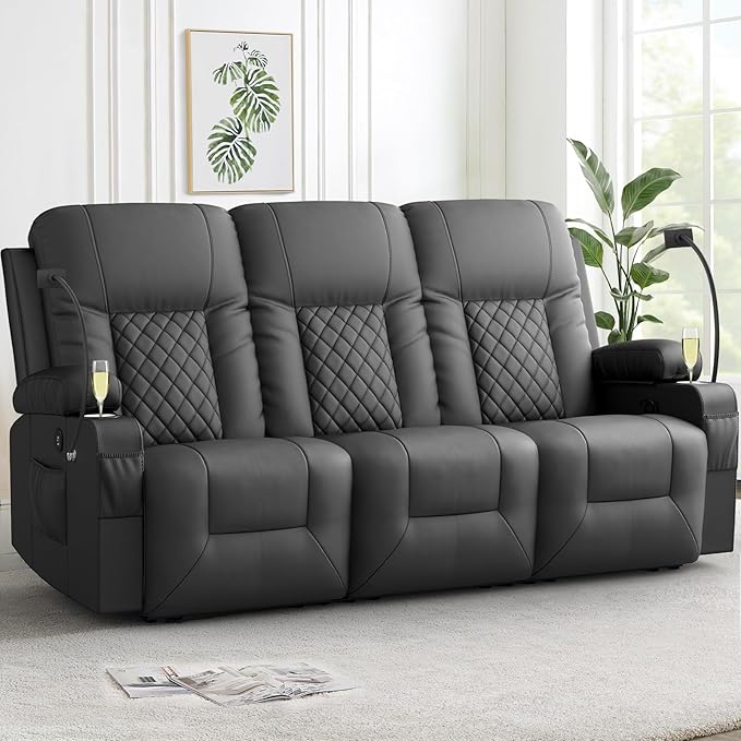 YONISEE 3 Seat Recliner Sofa Large Reclining Sofa with Storage Drawer Manual Recliner Couch with USB Ports 2 Cell Phone Holder 3 Seater Loveseat Recliner Couch for Living Room | Cell Phone Holder