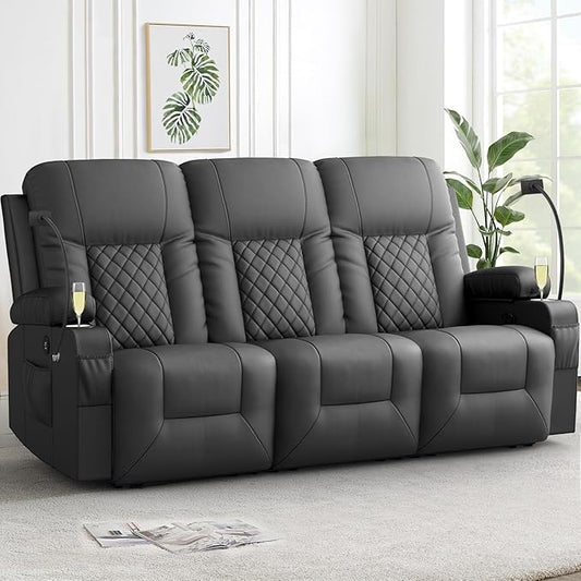 YONISEE 3 Seat Recliner Sofa Large Reclining Sofa with Storage Drawer Manual Recliner Couch with USB Ports 2 Cell Phone Holder 3 Seater Loveseat Recliner Couch for Living Room | Cell Phone Holder