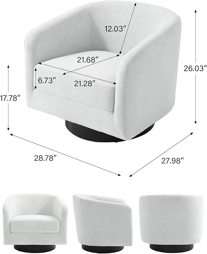 Swivel Barrel Accent Chair Modern Round Chenille Fabric Arm Chair for Living Room Bedroom Comfy Club Reading Chairs for Adults（Chenille Fabric Beige Set of 1