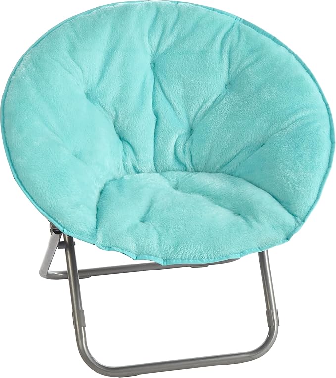 Urban Lifestyle Super Soft Faux Fur Saucer Chair with Folding Metal Frame Aqua