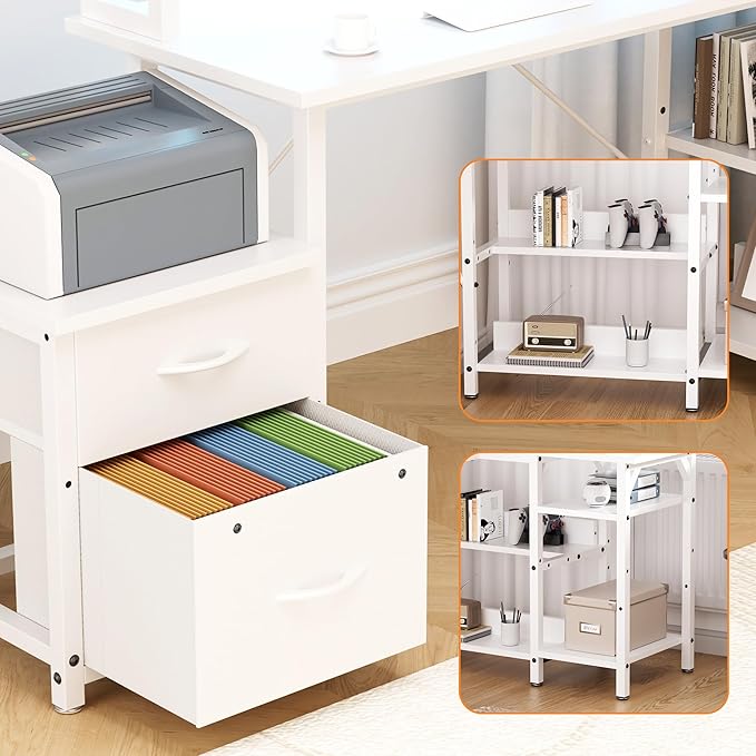 Office Desk L Shape with File Drawers&ampPower OutletYOUNGAR 69.3 Inch Reversible L Shaped Computer DesksCorner L Shape or Long Desk Set up Monitor Stand &ampStorage Shelves LED Lights&ampCPU Sta