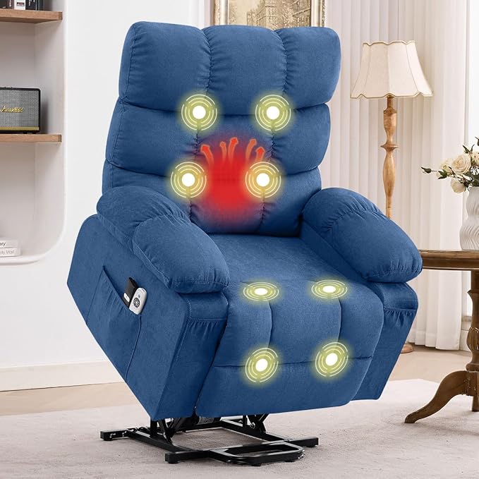 BOSMILLER Electric Power Lift Recliner Chair Sofa with Massage and Heat for ElderlyLift Chair with Side Pockets for Living Room