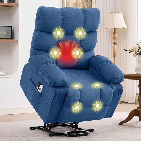 BOSMILLER Electric Power Lift Recliner Chair Sofa with Massage and Heat for ElderlyLift Chair with Side Pockets for Living Room
