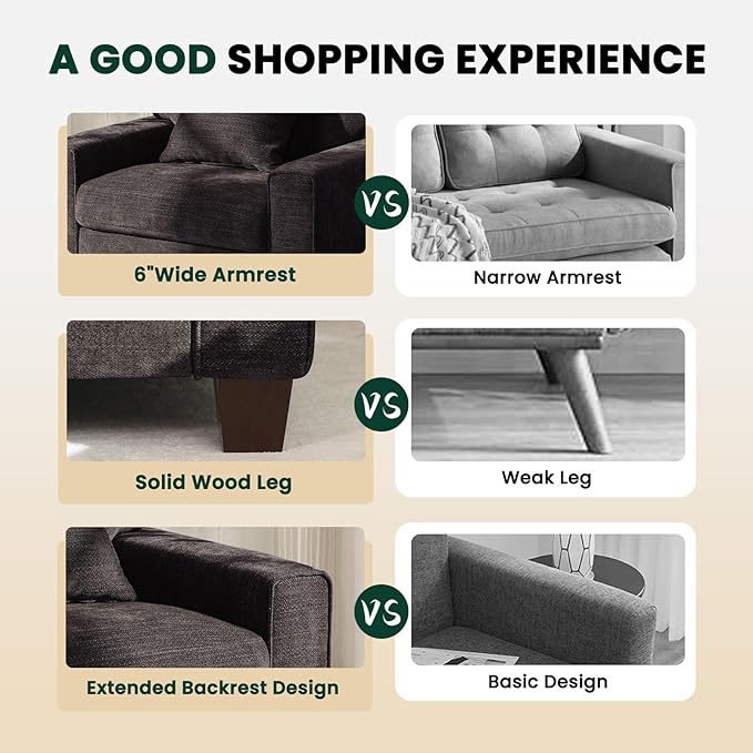 DOPEDIO Fabric Single Sofa Living Room Accent ChairDetachable Sofa Cover Comes with Decorative Pillows Spring Cushion and Solid Wood Frame Easy to Install (40inch Dark Grey)