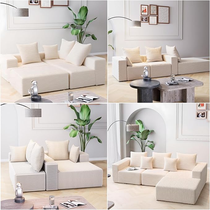 108” Boneless Couch for Living RoomModular Sectional Sofa with Right ChaiseCloud Sectional Couch L-Shaped Deep Seat Corner Couches for BedroomBeige