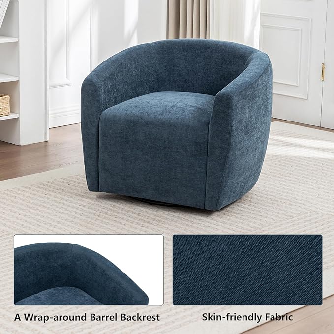 MINCETA Swivel Accent ChairModern Barrel Chair 360 Swivel Accent Armchair with UpholsteredComfy Round Club Chairs for Living RoomBedroom Study RoomSet of 1Fabric in Navy