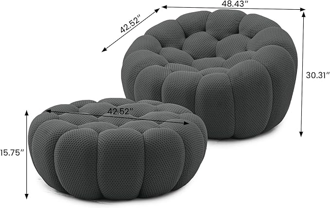 WJShome Modular Sectional SofaBubble Couch Set1 Seater+ OttomanModern Upholstered Bean Bag Sofa Couch Mesh Fabric Lazy Floor Chair Living Roon Sets (Dark Gray)
