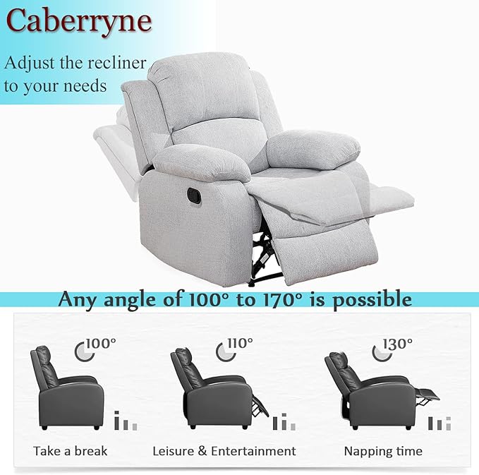 Fabric Recliner Chair for Living Room Furniture SetManual Reclining Couch Gray for Small Space/Rv Wall Hugger Single Recliner/Home Theater Seating for House/Office(Chair)