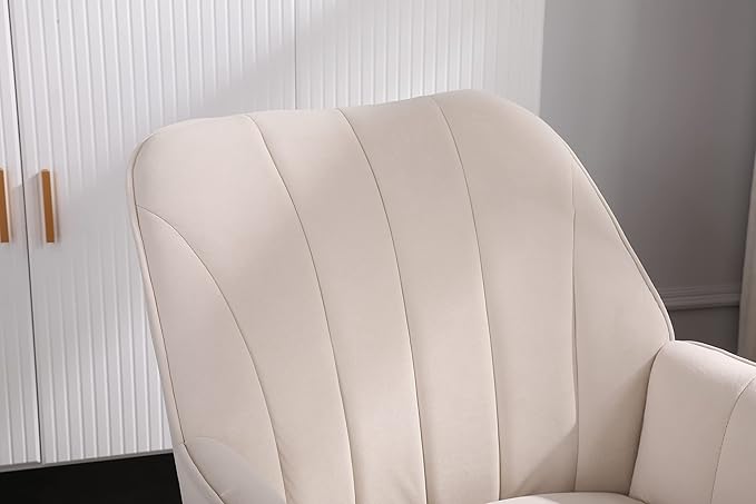 Modern Mid Century Chair Velvet Sherpa Armchair for Living Room Bedroom Office Easy Assemble(Beige) IQ367