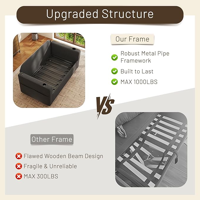 3 in 1 Sofa Bed 56 Inch Convertible Pull Out Couch Loveseat Sleeper Sofa with Cup Holders USB Sofa Couches for Living Room Bedroom Apartment Dark Grey