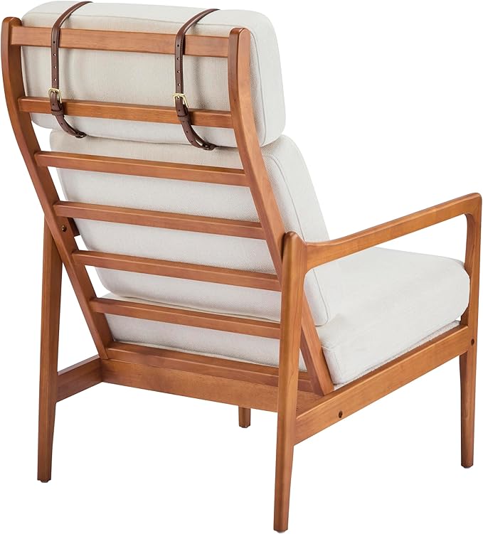 Christopher Knight Home Nadine Wooden Club Chair Upholstered Accent Chair Cushions Support Armchair Comfy Lounge Single Reading Sofa Solid Wood Frame Armchair for Living Room Home Beige+Teak