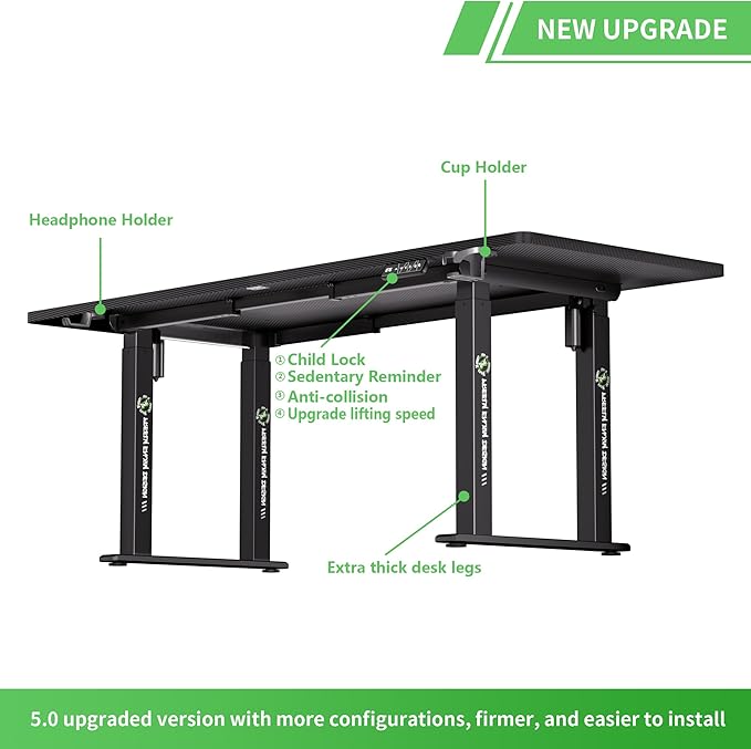 X-Win Electric Height Adjustable Standing Desk 71 x 29.5 4-Leg Ergonomic Sit to Stand for Home Office Powerful Dual Motor Work Surface Carbon Fiber Textured Black