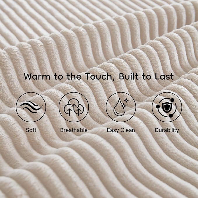 97 L Shaped Boneless Couches fo Living Room Modular Sectional Sofa White Corduroy Compression Couches for Small Spaces No Assembly Required (Right Facing Chaise)