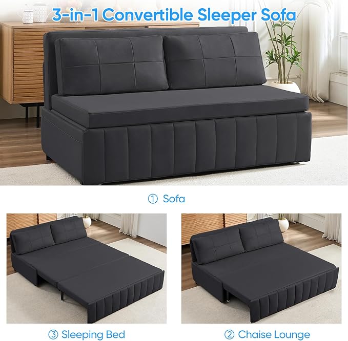 PUREMIND Queen Pull Out Sofa Bed 3 in 1 Convertible Sleeper Sofa Couch with Pull Out Bed Modern Armless Loveseat Couches Foldable Sleeper Couch Bed for Living Room Guest Room