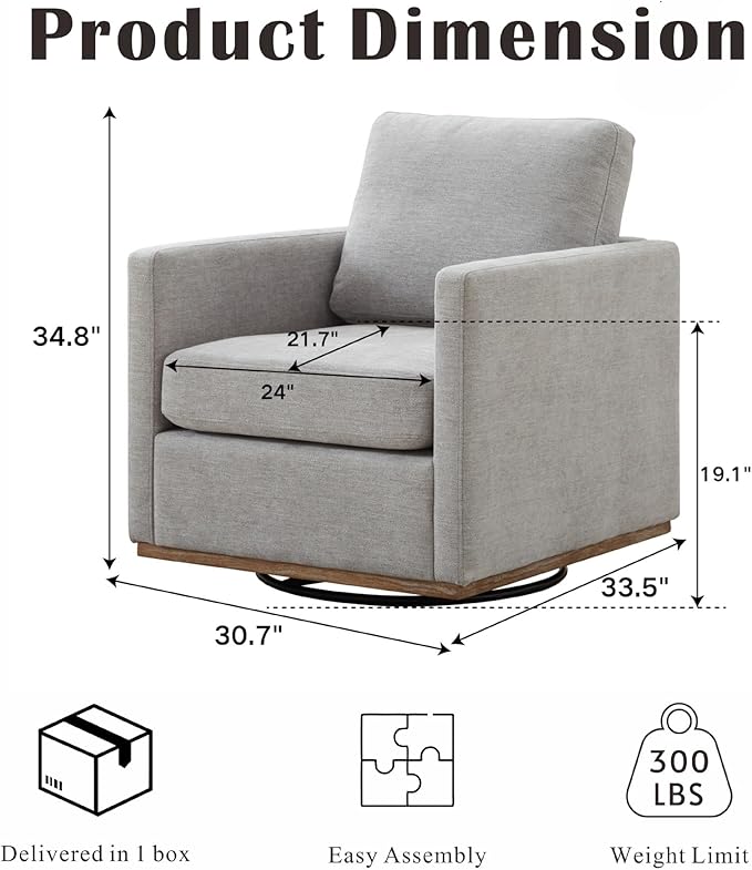 Mlmh &amp Kngwa 30.7 Swivel Accent Chair for Living Room Mid Century Modern Armchair Reading Chairs for BedroomChenilleLight Gray