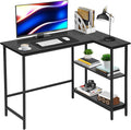 BLKMTY L-Shaped Computer Desk With Storage Shelves 39 Home Office Corner Desk for Small Spaces Reversible Study Writing Table Workstation Black