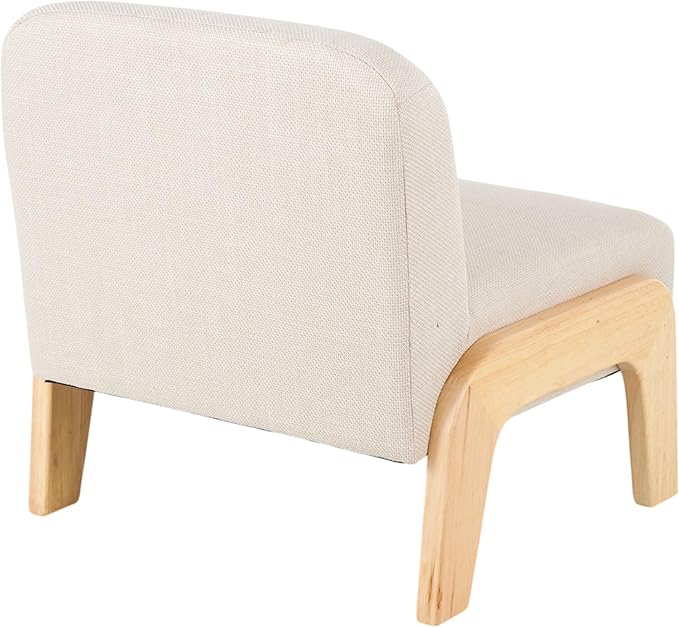 Deco 79 Polyester Living Room Accent Chair Square Boucle Side Chair with Brown Wooden Legs Corner Chair 27 x 28 x 29 Beige