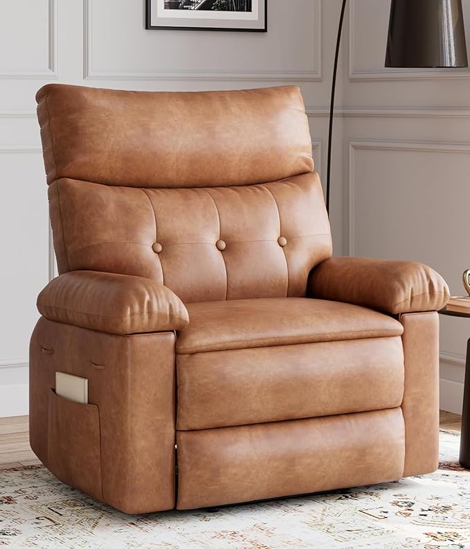 27'' Oversized Wide Rocker Swivel Recliner Chair Large Nursery Chair Lazy Recliner with Vibrating and Heating Functions Lounge Chairs Featuring Cup Holders and Side Pockets