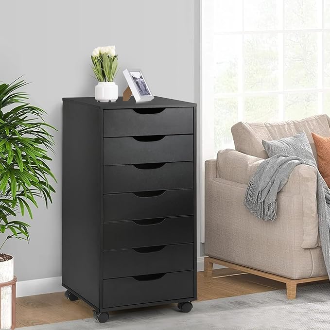 TUSY Vertical File cabinets with Caster Wheels for Home Office Black