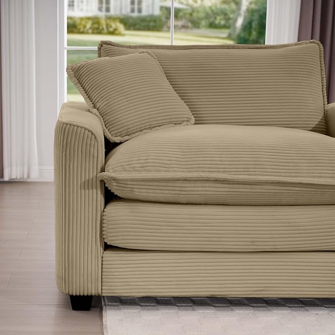 80 Sectional Loveseat Couch with Ottoman Corduroy Cloud 2 Seater Couches Modern Comfy Deep Seat Sofa for Liiving Room Small Spaces &amp Apartment (Tan A + Ottoman 2-Seats)