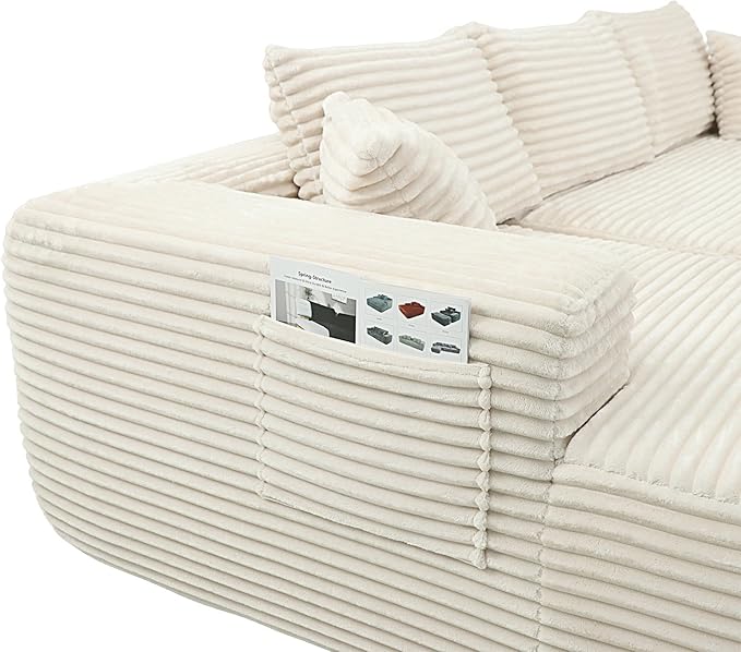 Compressed Modular Sectional Sofa L Shaped Flexible Cloud Boneless Couch for Living Room 3 Seat Upholstered Sofa with Chaise Lounge Deep Seat No Assembly Required Cream White