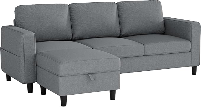 Sectional Sofas Couches for Living Room Convertible L Shaped Couch | Sofa with Ottoman Washable Sofa Covers 78 Small Couch Grey Linen Fabric 3 Seat Storage Couch