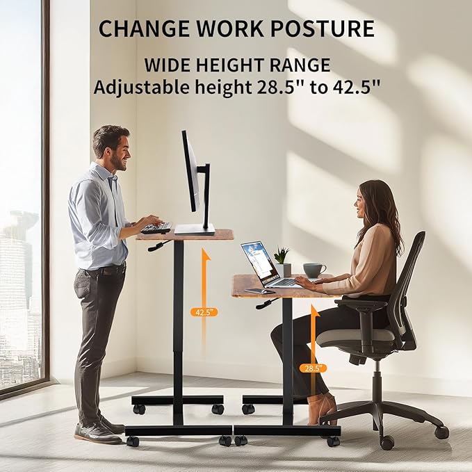 YSSOA Mobile Small Standing Desk - Rolling Desk with Adjustable Height and Lockable Wheels Sit-Stand Laptop Table Portable Computer Workstation Rust