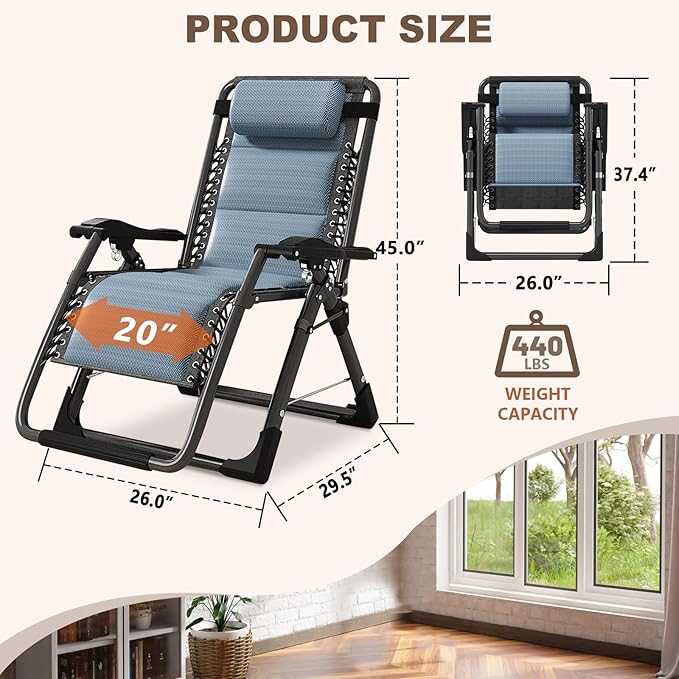 DoCred Comfy Folding Recliner Chair for Bedroom Living Room &amp Patio - Ice Touch Lounge Chair with Removable Tray for Indoor Outdoor