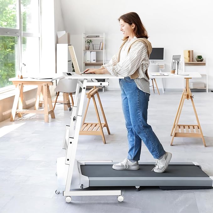 Small Standing Desk with Wheels Portable Treadmill Desk Rolling Desk Adjustable Height for Laptop Mobile Standing Table for Walking Pad Bedside Table