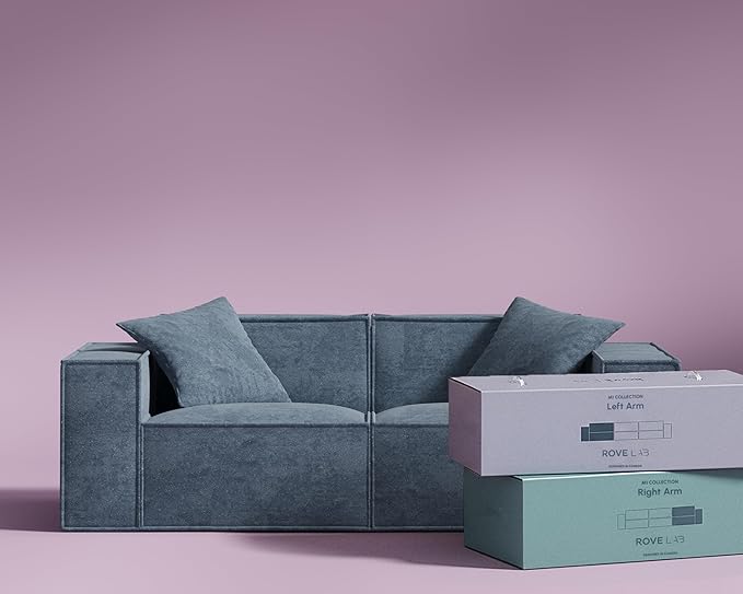 ROVE LAB Love Seat Sofa in a Box No Assembly Deep Seat and Comfy Modular Sofa Spill-Proof Fabric Modern Small Couch for Living Room Loveseats Bedroom Apartment Home Office (Hydrogen Blue)