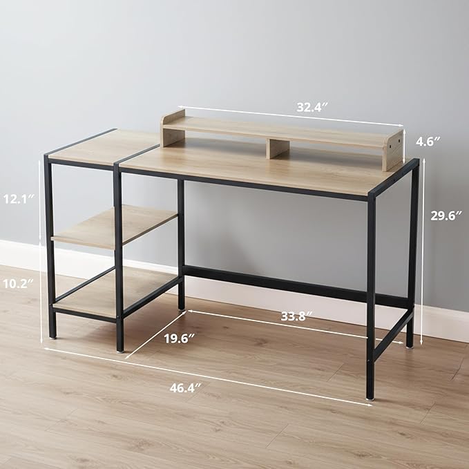 47-inch Computer Desk with Storage Shelf - Gray Ideal Gaming Desk for Bedrooms Small Spaces and Home Offices Modern Writing Desk for PCs.