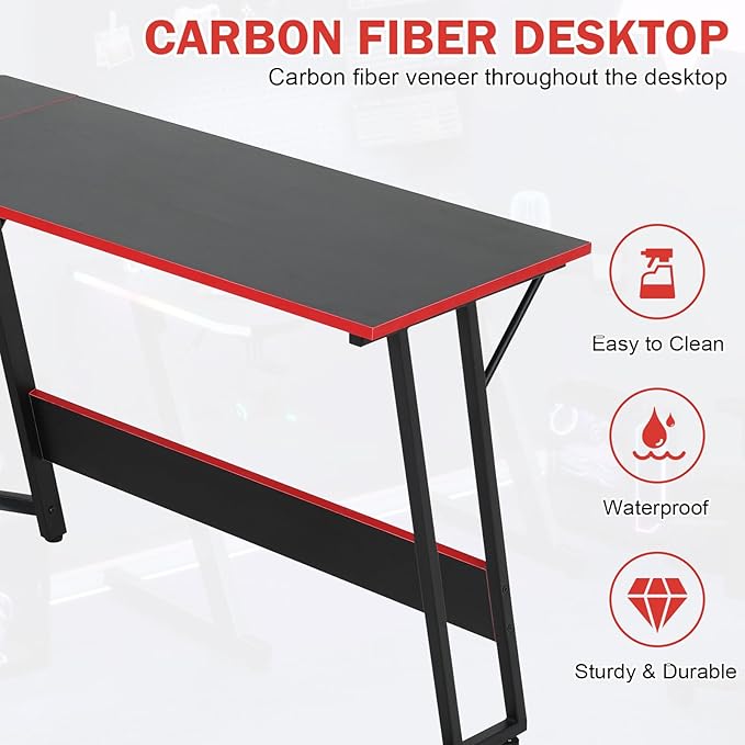 51 Inch L Shaped Gaming Desk Corner Computer Desk with Detachable Monitor Stand for Home Office Learning Gaming WorkstationBlack