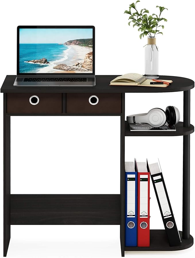 Furinno GO GREEN Desk 31.5 Wide Gaming Desk with 2 Side Shelves and Storage Bins Computer Desk Office Desk for Home Office Study Room Dorm Bedroom Espresso